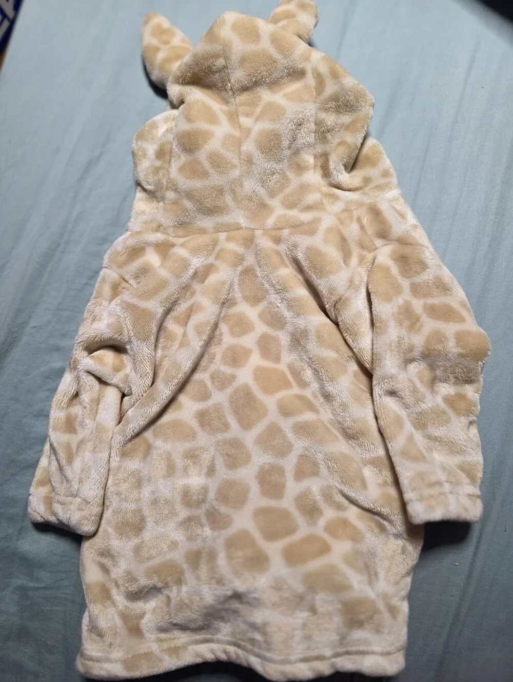 Giraffe Print Plush Hooded Bathrobe with Ears - Beige
